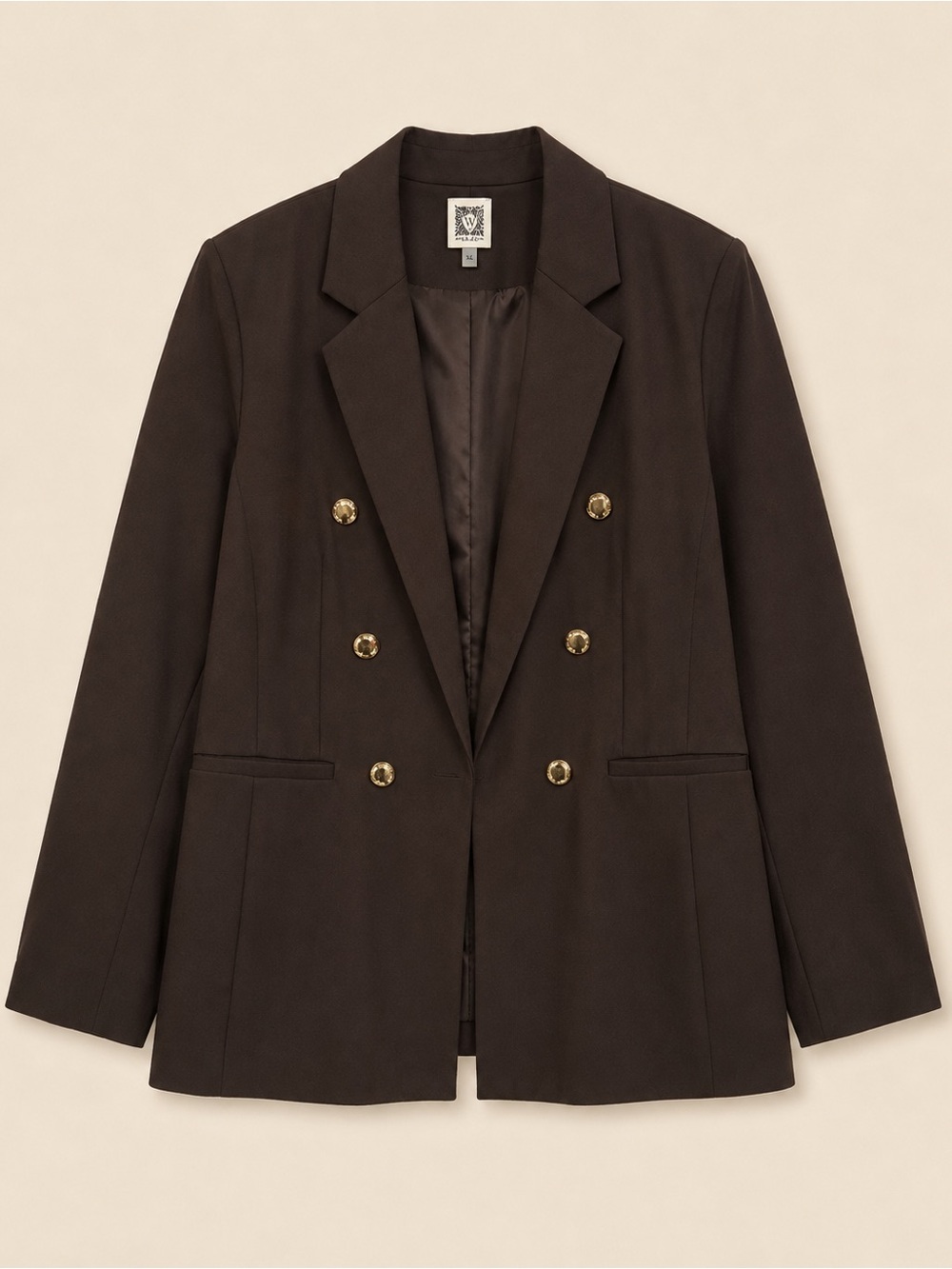Anne Klein Double-Breasted Blazer in Dark Brown with Gold Buttons
